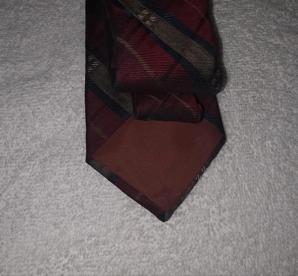 Oleg Cassini Burgundy, Navy & Brown Striped Tie